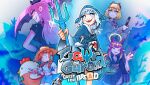  5girls :3 absurdres animal_hood aqua_hair arm_behind_back black_crown blonde_hair blue_eyes blue_hoodie blue_shorts blue_socks blush blush_stickers bow braid bread bread_slice breasts bright_pupils brown_bow brown_hat brown_jacket character_name cleavage closed_eyes collared_shirt coral crop_top cropped_shirt crown drawstring earrings eliz0r eyelashes feather_earrings feathers fingernails fins fish fish_tail food gawr_gura gawr_gura_(1st_costume) glint gradient_hair green_bow grin halo hat hat_bow headpiece highres holding holding_magnifying_glass holding_paper holding_polearm holding_scythe holding_weapon hololive hololive_english holomyth hood hood_up hoodie jacket japanese_clothes jewelry key_visual kfp_employee_(takanashi_kiara) kimono logo long_eyelashes long_hair long_sleeves magnifying_glass midriff mori_calliope mori_calliope_(1st_costume) multicolored_hair multiple_girls navel necktie ninomae_ina'nis obi official_alternate_costume official_art one_eye_closed open_mouth orange_hair paper pink_eyes pink_hair pointy_ears polearm pouch promotional_art purple_hair purple_kimono red_necktie sash scythe second-party_source shark_girl shark_hood shark_tail sharp_teeth shirt shoes short_hair short_sleeves shorts sidelocks signature smile socks straw_hat tail takanashi_kiara takanashi_kiara_(casual) teeth tentacle_hair twin_braids twintails two-tone_hair upper_teeth_only v variant_set virtual_youtuber watson_amelia watson_amelia_(1st_costume) waving weapon white_hair white_pupils white_shirt white_shoes wide_brim yellow_halo 