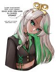  1girl absurdres cecilia_immergreen commentary doll_joints green_eyes green_hair green_streaks grey_hair harry_potter_(series) highres hololive hololive_english joints long_hair looking_at_viewer malfoid meme multicolored_hair my_father_will_hear_about_this_potter_(meme) solo streaked_hair two-tone_hair virtual_youtuber winding_key wizarding_world zookacchi 
