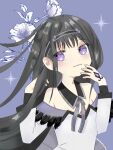  1girl akemi_homura akemi_homura_(magical_girl) bare_shoulders black_hair bow commentary_request gem hairband hand_jewel highres homu103mhsk long_hair long_sleeves magical_girl mahou_shoujo_madoka_magica mahou_shoujo_madoka_magica:_walpurgis_no_kaiten purple_eyes purple_gem ribbon solo soul_gem_(madoka_magica) 