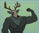 2026 5_fingers abs anthro antlers arm_tuft armpit_tuft biceps biceptember big_muscles big_pecs bone c4r4 chest_tuft claws deer deer_ears deerhead_(c4r4) digital_media_(artwork) elbow_tuft fingers flexing flexing_bicep fur fur_tuft green_background green_body grey_body half-length_portrait happy hi_res horn huge_muscles huge_pecs inner_ear_fluff male mammal monster motion_lines multicolored_body multicolored_fur muscular muscular_anthro muscular_male neck_tuft not_deer notched_ear pecs portrait signature simple_background skull skull_head solo standing triceps tuft two_tone_body two_tone_fur