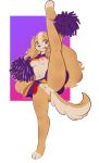 absurd_res anthro areola bird_dog breasts canid canine canis cheerleader cheerleader_outfit clothed clothing domestic_dog female female_anthro flexible fur genitals hallie.spaniel hi_res hunting_dog long_ears mammal medium_breasts multicolored_body multicolored_fur nipples one_leg_up pink_areola pink_nipples pom_poms raised_leg solo spaniel splits spread_legs spreading standing tongue tongue_out upskirt vertical_splits vulva