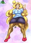 absurd_res accessory animatronic anthro bear bear_ears bear_tail blonde_hair blue_bottomwear blue_clothing blue_eyes blue_shirt blue_skirt blue_topwear bottomwear bracelet breasts butt clothing collared_shirt countershade_face countershade_hands countershade_torso countershading cute_fangs dark_skirt dress_shirt eyebrow_through_hair eyebrows fan_character fangs female five_nights_at_freddy's five_nights_in_anime flats_(shoes) floating_hair footwear fredbear_(fnaf) fredbear_(lesangd_tw) fromitalywithfurore hair hi_res humanoid jewelry larger_female legwear lipstick long_hair machine makeup mammal messy_hair multicolored_body nylon nylons pantyhose pink_accessory pink_bracelet plantigrade purple_lipstick purple_makeup red_clothing red_footwear red_shoes robot robot_anthro scottgames shirt shoe_soles shoes short_sleeves size_difference skirt smile solo tail tall teeth topwear translucent translucent_hair two_tone_body two_tone_hands yellow_body