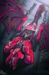 anthro anus balls bdsm bodily_fluids body_writing bondage bound butt cuff_(restraint) cum cum_in_ass cum_inside cum_on_butt cum_on_feet dragon fangs feet genital_fluids genitals hair hi_res horn male mythological_creature mythological_scalie mythology penis public_use raised_tail ray_vanhem restraints scalie snout solo tail tail_bondage tail_tied tally_marks teeth through_wall trixythespiderfox wings