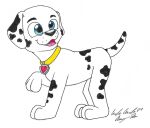 2020 black_nose black_spots blue_eyes canid canine canis collar collar_tag dalmatian domestic_dog feral floppy_ears fur male mammal markings marshall_(paw_patrol) nickelodeon paw_patrol quadruped silversimba01 solo spots spotted_body spotted_fur traditional_media_(artwork) white_body white_fur yellow_collar