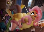 3d_(artwork) absurd_res all_fours anthro arm_warmers armwear bdsm bed bedroom big_breasts big_butt blender_(artwork) bodily_fluids bowl breasts butt chimera clothing collar container cum cum_in_bowl cum_in_container digital_media_(artwork) dildo discord_(mlp) doggystyle draconequus duo equid equine female fluttershy_(mlp) friendship_is_magic from_behind_position furniture genital_fluids hair hasbro hi_res hooves-art horse interspecies leash leashed_collar legwear male mammal my_little_pony night pet_bowl petplay pink_arm_warmers pink_armwear pink_clothing pink_collar pink_hair pink_legwear pink_thigh_highs pony red_eyes roleplay sex sex_toy thigh_highs tongue tongue_out yellow_body yellow_sclera