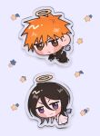  >:( >:) 1boy 1girl alternate_costume angel angel_wings black_hair black_kimono bleach blush_stickers brown_eyes chibi chibi_only closed_mouth double-parted_bangs dress flipped_hair frown full_body gwao_(_ul_13) hair_between_eyes halo highres japanese_clothes kimono kuchiki_rukia kurosaki_ichigo long_sleeves medium_hair orange_hair purple_eyes short_hair sleeveless sleeveless_dress smile smug spiked_hair star_(symbol) sundress sweatdrop v-shaped_eyebrows white_dress wide_sleeves wings yellow_halo 