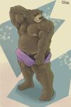 2:3 absurd_res anthro armpit_hair balls bear ben_bigger biceps black_sclera body_hair briefs bulge clothing deltoids digital_media_(artwork) erection feet forearm_muscles gazuki genitals hi_res male mammal mihoyo musclegut muscular nipples nude pecs penis shy simple_background solo toes underwear ursine zenless_zone_zero