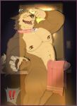 abs absurd_res anthro armpit_hair bait_(glove_and_beanie_with_bait) barbell_piercing blue_eyes body_hair brown_body brown_fur brown_nipples canid canine canis caught_in_the_act claws collar door ears_back embarrassed_expression embarrassing_nudity erection exclamation_point facial_piercing fur genitals glans hi_res humanoid_genitalia humanoid_penis k0suna light_switch male mammal motion_lines multicolored_body multicolored_fur muscular muscular_anthro muscular_male navel nipple_barbell nipple_piercing nipples nose_piercing nose_ring nude open_door open_door_light open_mouth patreon pawpads penis piercing pink_collar pivoted_ears ring_piercing septum_piercing septum_ring solo surprised tail teeth text tongue towel towel_on_penis two_tone_body two_tone_fur url white_claws wolf yellow_sclera