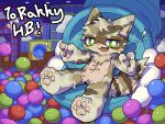 2026 4:3 4_fingers absurd_res anthro ball_pit biped blush blush_lines brown_body brown_fur carbonthecatuwu carbonuwu cel_shading chest_tuft digital_drawing_(artwork) digital_media_(artwork) english_text fingers five_nights_at_freddy's five_nights_at_freddy's:_security_breach fluffy fluffy_tail fur glamrock_chica glamrock_freddy green_eyes happy_birthday hi_res inner_ear_fluff inside kemono looking_at_viewer male mammal multicolored_body multicolored_fur pawpads paws playground procyonid raccoon rakky scottgames shaded signature slide solo steel_wool_studios tail tan_body tan_fur text tuft wallpaper