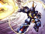  aiming barzam beam_rifle commentary_request energy_beam energy_gun firing gundam highres kato_takuji mecha mecha_focus mobile_suit muzzle_flash no_humans one-eyed_mecha radio_antenna red_eyes robot science_fiction shield solo space titans_(gundam) weapon zero_gravity zeta_gundam 