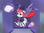4:3 anthro bandai_namco bdsm bondage bound cape clan_wolf_(clandestinewing) clothing diaper digimon digimon_(species) glowing gomamon hair hat headgear headwear hypnotic_eyes male red_hair restraints ricktin sippy_cup solo straitjacket wizard_hat