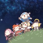  >_< 5girls :3 :d ^_^ animal_costume black_hair blonde_hair blue_eyes blue_streaks blunt_bangs chibi chibi_only closed_eyes closed_mouth commentary english_commentary fins fish_tail gawr_gura gawr_gura_(1st_costume) grass grey_hair halo holding holding_magnifying_glass hololive hololive_english holomyth index_finger_raised long_hair looking_up magnifying_glass medium_hair mori_calliope mori_calliope_(1st_costume) multicolored_hair multiple_girls nature night ninomae_ina'nis ninomae_ina'nis_(1st_costume) one_eye_closed open_mouth orange_eyes orange_hair outdoors pink_eyes pink_hair shark_costume shark_tail sitting sitting_on_person sky smile standing star_(sky) starry_sky streaked_hair tail takanashi_kiara takanashi_kiara_(1st_costume) takeru_(hashiru11275) tentacle_hair two-tone_hair watson_amelia watson_amelia_(1st_costume) xd yellow_halo 