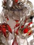  1girl absurdres blonde_hair chalice commentary_request crown cup dragon_claw facial_mark fate/grand_order fate_(series) gold_crown hair_bun highres holy_grail_(fate) looking_at_viewer nero_claudius_(fate) pointy_ears queen_draco_(fate) red_eyes rihuajiong simple_background solo white_background 