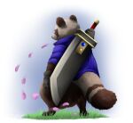 alpha_channel anthro backsack balls big_balls buster_sword canid canine cherry_blossom cloak clothing final_fantasy flower genitals geno28 hi_res huge_balls hyper hyper_balls hyper_genitalia male mammal materia melee_weapon plant prunus_(flower) raccoon_dog signature solo square_enix standing sword sword_on_back tagme tanuki turned_away weapon weapon_on_back whiskers