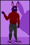  anthro black_border border digital_media_(artwork) fur hi_res lagomorph leporid male mammal maro_(marothedarkrabbit) marothedarkrabbit_(artist) purple_background purple_body purple_eyes purple_fur rabbit simple_background solo 