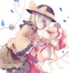  2girls ascot back_bow bangs black_headwear black_legwear blonde_hair bow collared_shirt crystal eyeball flandre_scarlet floral_print frilled_shirt_collar frilled_sleeves frills green_eyes green_hair green_skirt hat hat_ribbon heart heart_of_string holding_hands komeiji_koishi long_sleeves mob_cap multiple_girls one_side_up petals puffy_short_sleeves puffy_sleeves red_bow red_eyes red_ribbon red_skirt red_vest ribbon shirt short_hair short_sleeves skirt sorani_(kaeru0768) thighhighs third_eye touhou vest wavy_hair white_background white_bow white_shirt wide_sleeves wings yellow_ascot yellow_ribbon yellow_shirt yuri 