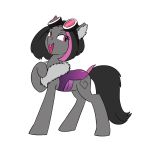  carapace clothing cutie_mark eyewear fangs female feral fluffy_ears friendship_is_magic goggles goggles_on_head hair hasbro mimicry_(fluffobuggo) my_little_pony neck_tuft open_mouth siansaar simple_background solo tongue tuft 