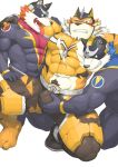  abs anthro barontoko bulge canid canine canis clothing felid forced groping_bulge group hi_res live-a-hero male male/male mammal mask muscular muscular_male pantherine pecs raiki rape spandex superhero tiger tight_clothing tongue villainous wolf wolf_villain_(live-a-hero) 