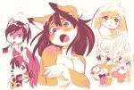  2016 anthro black_hair blush bodily_fluids canid canine canis clothed clothing covering covering_breasts covering_self domestic_dog embarrassed eyes_closed female fennec feral fox fur group hair kemono lagomorph leporid mabo_(artist) male mammal open_mouth orange_body orange_fur paws pink_body pink_fur rabbit red_eyes restricted_palette shiba_inu shirt simple_background spitz tank_top tears tongue tongue_out topless topwear white_background 