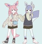  anthro anthrofied blue_background blue_body blue_eyes blue_fur blue_hair bottomwear clothed clothing covering covering_mouth duo eeveelution female footwear fur glaceon hair hair_bun hi_res hime_cut kemono leg_markings long_hair long_sleeves mammal markings mikeyama nintendo pink_hair pok&eacute;mon pok&eacute;mon_(species) pok&eacute;morph purse shoes simple_background skirt smile sneakers socks socks_(marking) sweater sylveon tongue tongue_out topwear vest video_games white_body white_fur 