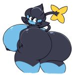  anthro big_breasts big_butt black_body black_fur blue_body blue_fur breasts butt dewy-eyedboy female fur hi_res holding_butt huge_breasts huge_butt looking_back luxray nintendo nipples pok&eacute;mon pok&eacute;mon_(species) simple_background solo thick_thighs video_games white_background 