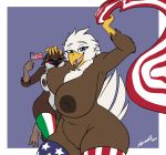  absurd_res accipitrid accipitriform anthro avian bald_eagle beak big_breasts bird blue_eyes breasts brown_body brown_feathers chubby_female clothed clothing curvy_figure digital_media_(artwork) duo eagle eyes_closed feathers female female/female flag genitals hi_res huge_breasts italy legwear legwear_only looking_at_viewer lyorenth-the-dragon mature_female mostly_nude nipples nude open_mouth oscine passerine pose pubes pussy sea_eagle simple_background size_difference slightly_chubby smile sparrow stars_and_stripes stockings stockings_only thick_thighs tongue united_states_of_america voluptuous white_body white_feathers wide_hips 