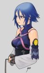  1girl aqua_(kingdom_hearts) bare_shoulders blue_eyes blue_hair breasts corset detached_sleeves fingerless_gloves gloves jkataishi kingdom_hearts kingdom_hearts_birth_by_sleep medium_breasts short_hair simple_background solo white_background 