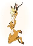  2016 antelope anthro barely_visible_genitalia barely_visible_pussy blonde_hair bovid brown_nipples cloven_hooves covering covering_breasts covering_self disney female front_view full-length_portrait fur gazelle gazelle_(zootopia) genitals hair hair_over_eye hi_res hooves horn jabberwockychamber kneeling looking_at_viewer mammal nipples nude one_breast_out one_eye_obstructed pinup portrait pose pussy simple_background solo tan_body tan_fur white_background zootopia 