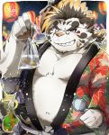  2020 anthro belly eyewear felid festival fur glasses happi_(clothing) hi_res kemono licho_(tas) male mammal navel night outside overweight overweight_anthro overweight_male pantherine raferafe solo tiger tokyo_afterschool_summoners video_games white_body white_fur 