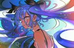  1girl blue_hair bubble floating_hair from_behind grey_eyes hatsune_miku haun highres long_hair looking_at_viewer looking_back parted_lips shinkai_shoujo_(vocaloid) solo tears upper_body vocaloid 