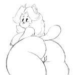  anus areola_piercing big_breasts big_butt black_nose breasts butt ear_piercing female genitals hair looking_at_viewer looking_back mammal monochrome piercing pussy tem temmie_(undertale) undertale video_games wide_hips 