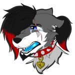  1:1 alpha_channel anthro bodily_fluids canid canine canis fur hair headshot_portrait kaiser_nystrom kaiserart lips male mammal portrait sad solo sticker tears teeth wolf 