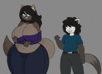  [josel] anthro belly belt breasts brown_body brown_fur choker clothed clothing curvy_figure duo ear_piercing eyeliner eyewear female fisher_(animal) fur glasses hair hi_res jewelry makeup male male/female mammal mature_female mother mother_and_child mother_and_son mustelid musteline navel necklace nipple_slip overweight parent parent_and_child piercing sharp_teeth size_difference son teeth thick_thighs voluptuous wide_hips 