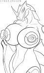  3:5 absurd_res anthro big_breasts breasts curvy_figure cyber_dragon female hi_res konami lips living_machine looking_at_viewer machine monochrome reptilligator seductive smile solo thick_lips voluptuous yu-gi-oh 