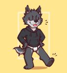  anthro black_clothing black_hoodie black_topwear blep briefs canid canine canis clothing drawyourfursona flunky flunky_(character) hi_res hoodie hoodie/briefs_meme male mammal meme meme_clothing simple_background solo standing tongue tongue_out topwear underwear white_clothing white_underwear wolf 