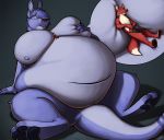  3_toes 4_fingers 4_toes anthro belly big_belly big_breasts breasts canid canine duo female fingers fox fur grey_background hand_on_breast hand_on_ground huge_breasts hyper hyper_belly kangaroo larger_female lying macro macroceli_(artist) macropod male male/female mammal marcie_roo marsupial micro nude obese obese_anthro obese_female on_back overweight overweight_anthro overweight_female purple_body purple_fur red_body red_fur simple_background size_difference smaller_male toes white_body white_fur 