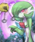  /\/\/\ ? blurry blurry_background blush commentary_request gardevoir gen_1_pokemon gen_3_pokemon hand_up heart heart_in_eye holding_pendulum hypno hypnosis mind_control motion_blur open_mouth pendulum pointing pokemon pokemon_(creature) sanagi_(pixiv44688591) symbol_in_eye 