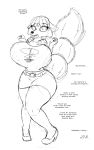  10:16 anthro belt big_breasts breast_growth breasts canid canine ears_down english_text female fingers fox gem growth hi_res krystal looking_down mammal monochrome nintendo open_mouth pivoted_ears runningtoaster sketch solo standing star_fox surprise text thick_thighs tongue video_games 