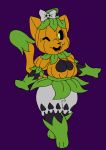  anthro big_breasts bone bow breasts cleavage_cutout clothing domestic_cat dress elemental_creature felid feline felis female flora_fauna food food_creature keyhole_turtleneck leaf_skirt mammal plant plant_hair pseudo_hair pumkat pumkin skull solo spade sweater toonarscontent topwear 