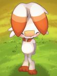  blush closed_eyes closed_mouth commentary_request fidgeting full_body gen_8_pokemon grass highres no_humans pokemon pokemon_(creature) scorbunny smile solo standing tab_head toes 