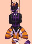  0600hours 2020 anthro bdsm biped blindfold bondage bound bulge claws collar digital_drawing_(artwork) digital_media_(artwork) dipstick_tail felid fur glistening headphones hi_res kinktober kinktober_2020 male mammal markings multicolored_body multicolored_fur multicolored_tail muzzle_(object) muzzled orange_body orange_fur pantherine pink_nose purple_body purple_fur redfeatherstorm rubber sensory_deprivation simple_background solo straitjacket submissive submissive_male suspension tiger toe_claws toes white_body white_fur 