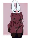  anthro arthropod black_body blush breasts clothing duo erection female genitals hi_res hollow_knight hornet_(hollow_knight) insect inside_clothing male male/female penis protagonist_(hollow_knight) robovermicelli simple_background size_difference team_cherry vessel_(species) video_games 