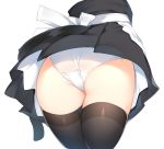  1girl apron ass ass_focus bangs black_legwear breasts cat_tail close-up dress from_behind head_out_of_frame lower_body maid original otokuyou panties ringo-chan_(otokuyou) simple_background tail thighhighs underwear waist_apron white_apron white_background white_panties 