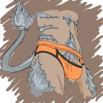  1:1 anthro autumn_lion big_penis bodily_fluids bulge clothing digital_media_(artwork) felid fur genital_fluids genitals grey_body grey_fur hi_res human human_to_anthro jockstrap lion male mammal pantherine penis pixel_(artwork) precum precum_through_clothing sketch solo species_transformation transformation underwear were werefelid werelion werepantherine wet wet_clothing 