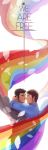  2boys absurdres backlighting beard black_hair boogbogex brown_hair closed_eyes english_text face-to-face facial_hair hand_on_another&#039;s_neck highres hug imminent_kiss lgbt_pride multiple_boys noses_touching original rainbow rainbow_flag sleeves_rolled_up standing upper_body yaoi 