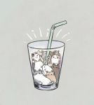  animal_focus ayu_(mog) cat commentary drinking_straw gloves grey_background highres no_humans original signature simple_background symbol_commentary too_many too_many_cats 