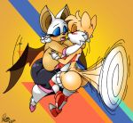 anthro armwear big_breasts blush bodily_fluids breasts butt clothing crossgender duo elbow_gloves female female/female gloves handwear huge_breasts kissing legwear lips miles_prower rouge_the_bat saliva saliva_string sonic_the_hedgehog_(series) thick_lips thigh_highs xanderdwulfe 