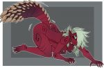  all_fours anthro ass_up big_breasts black_sclera breasts butt capcom claws demonnyuu dragon fanged_wyvern fangs female hair monster_hunter nipples non-mammal_breasts odogaron red_body red_scales scales scalie sharp_teeth solo spiked_tail spikes spikes_(anatomy) teeth video_games white_hair 
