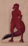  anthro anthrofied blue_eyes c-fed capcom claws digitigrade dragon fanged_wyvern fangs flaccid genitals hi_res humanoid_genitalia humanoid_penis male monster_hunter nude odogaron penis red_body red_scales scales scalie sharp_teeth solo standing teeth thick_tail video_games 