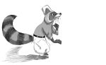  anthro clothing digital_drawing_(artwork) digital_media_(artwork) eukayoticprokaryote fez hat headgear headwear hi_res male mammal monochrome pantaloons procyonid raccoon shadow sketch solo 